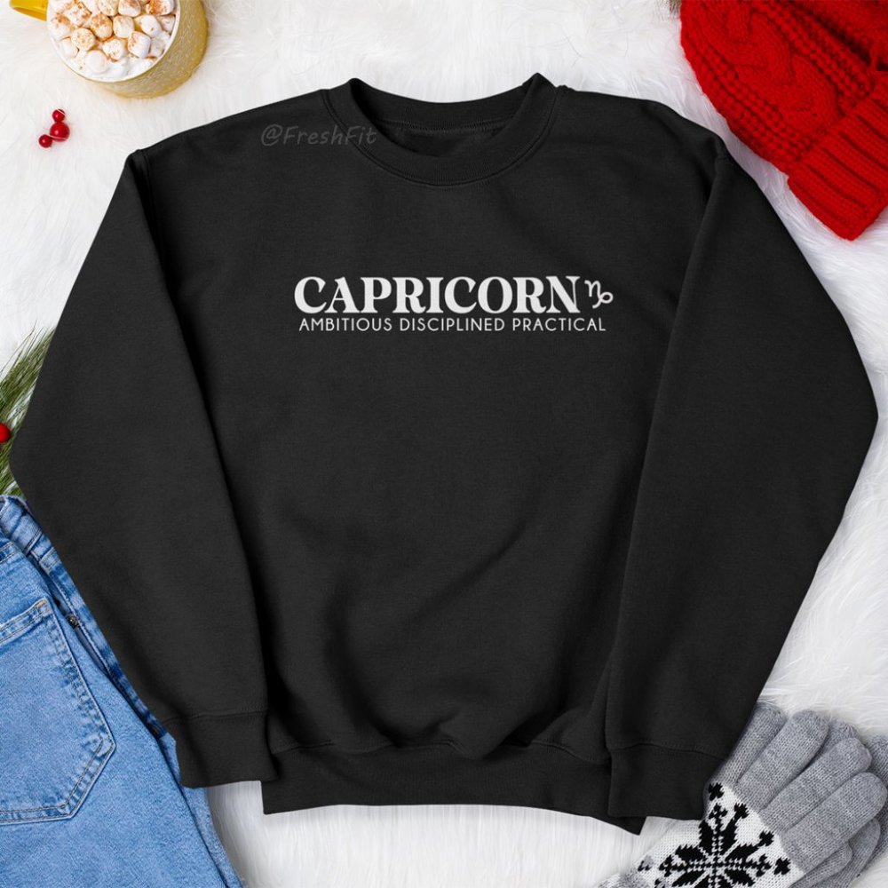 🆕Capricorn Zodiac Personality Black Fleece Crew Sweatshirt